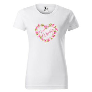 Tričko Team nevěsty – srdce z květin (dámské) (Velikost: XL, Barva trička: Bílá)