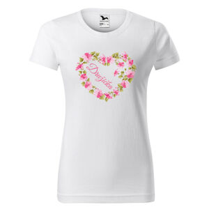 Tričko Družička – srdce z květin (dámské) (Velikost: XS, Barva trička: Bílá)