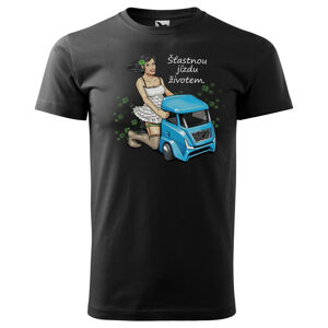 Tričko Šťastnou jízdu životem - kamion (pánské) (Velikost: XL, Barva trička: Černá)
