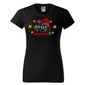 Tričko Merry Christmas (Velikost: XS, Typ: pro ženy, Barva trička: Černá)