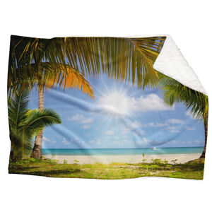 IMPAR Fleecová deka Palmy na pláži 150x120 cm (Rozměr : 150 x 120 cm, Podšití beránkem: ANO)
