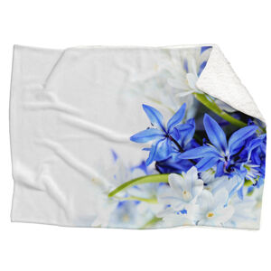 Deka Modré a bílé květy (Rozměr : 150 x 120 cm, Podšití beránkem: ANO)