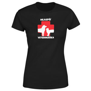 Tričko Nejlepší veterinářka – kříž  – dámské (Velikost: XS, Barva trička: Černá)