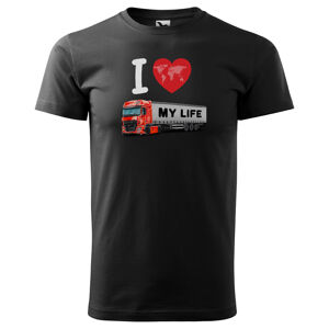 Pánské tričko Kamion – my Life (Velikost: 3XL, Barva trička: Černá, Barva kamionu: Červená)