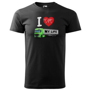 Pánské tričko Kamion – my Life (Velikost: XS, Barva trička: Černá, Barva kamionu: Zelená)