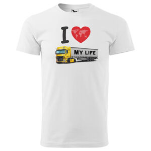 Pánské tričko Kamion – my Life (Velikost: XS, Barva trička: Bílá, Barva kamionu: Žlutá)