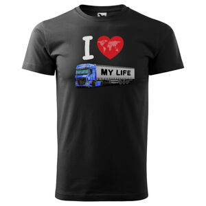 Pánské tričko Kamion – my Life (Velikost: S, Barva trička: Černá, Barva kamionu: Modrá)