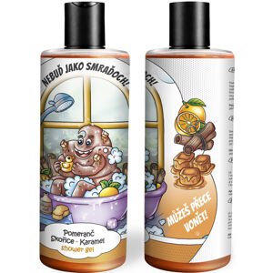 Vtipný sprchový gel – Nebuď smraďoch (Vůně sprchového gelu: Pomeranč, skořice & karamel)
