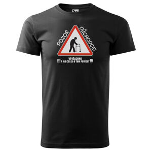 Tričko Pozor důchodce (Velikost: XS, Typ: pro muže, Barva trička: Černá)