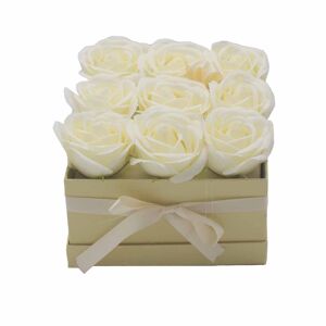 Dárkový Box z Mýdlový Květů - 9 Krémových Růží - Čtverec