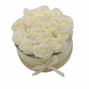 Dárkový Box z Mýdlový Květů - 14 Krémových Růží - Kruh
