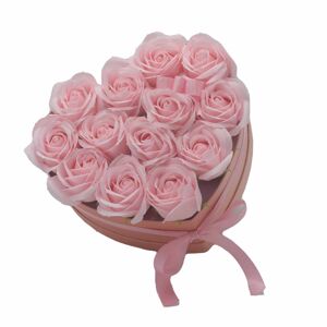 Dárkový Box z Mýdlový Květů - 13 Růžových Růží - Srdce