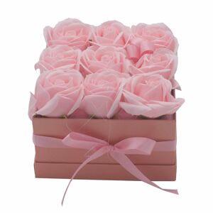 Dárkový Box z Mýdlový Květů - 9 Růžových Růží - Čtverec