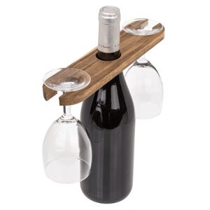 Dřevěný držák na sklenice a láhev vína