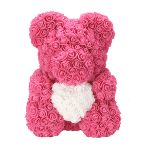 Medvídek z růží - růžový se srdcem 40 cm