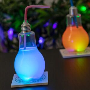 Sklenice žárovka s LED světlem a brčkem (10 kusů)